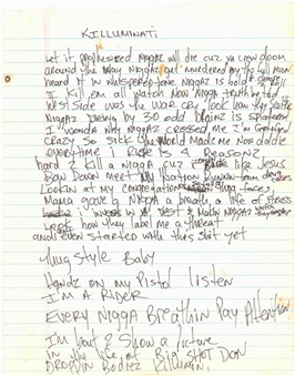 Tupac Shakur "Killuminati" Hand Written Song Lyrics (JSA)